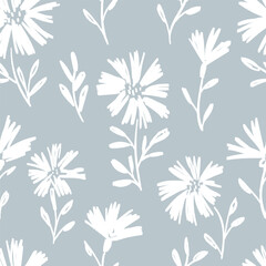 Meadow flowers seamless pattern. Ink drawing floral design. Modern print for textile, fabric, wallpaper, wrapping, scrapbook and packaging