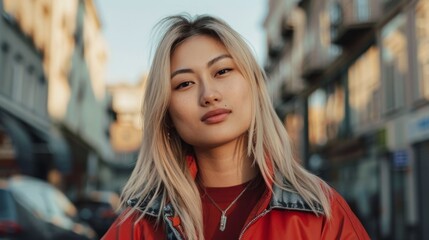 Teen Chinese Woman with Blond Straight Hair 1990s style Illustration.