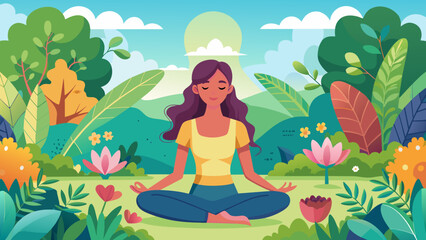 Obraz na płótnie Canvas Serene Woman Meditating in a Vibrant Nature Setting