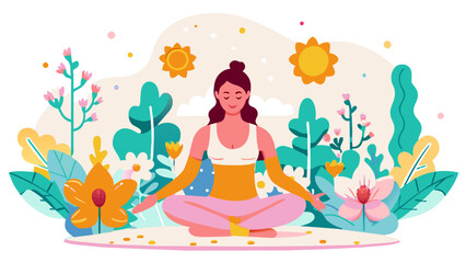 Serene Woman Practicing Yoga in Blossoming Garden Illustration