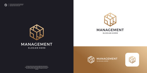 Geometric management with arrow success logo design.