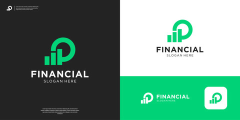 Letter P bar chart logo design. Simple financial growth logo vector illustration.