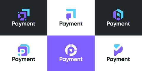 Set of modern colorful payment logo design template.
