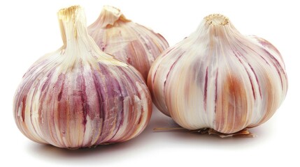 Obraz premium garlic in a studio shot, isolated against a pristine white background, capturing its texture and essence in photorealistic high-resolution photography.