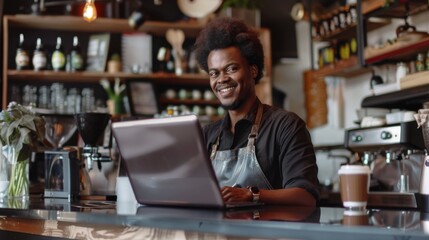 Smiling Entrepreneur in Trendy Cafe
