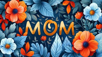 Moms name displayed in flowers and leaves on azure backdrop