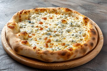 Four Cheeses Pizza with Blue Mold Cheese, Goat Cheese, Mozzarella and Parmesan Closeup