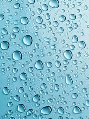 Glistening Water Drops on Blue Surface