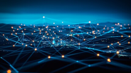Obraz premium Internet of Things, high-speed connection, and the smart city concept with digital circuit lines covering the metropolis city against a blue sky.