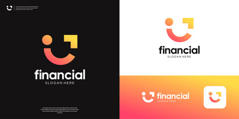 Abstract smile with arrow symbol financial growth logo design.