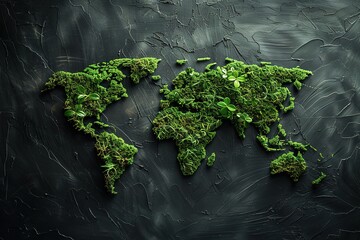 A map of the world is covered in moss