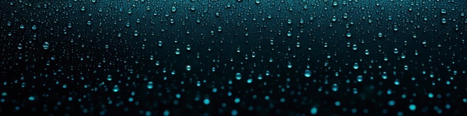 Abstract illustration transparent raindrops on dark glass, background for design, space for text.	