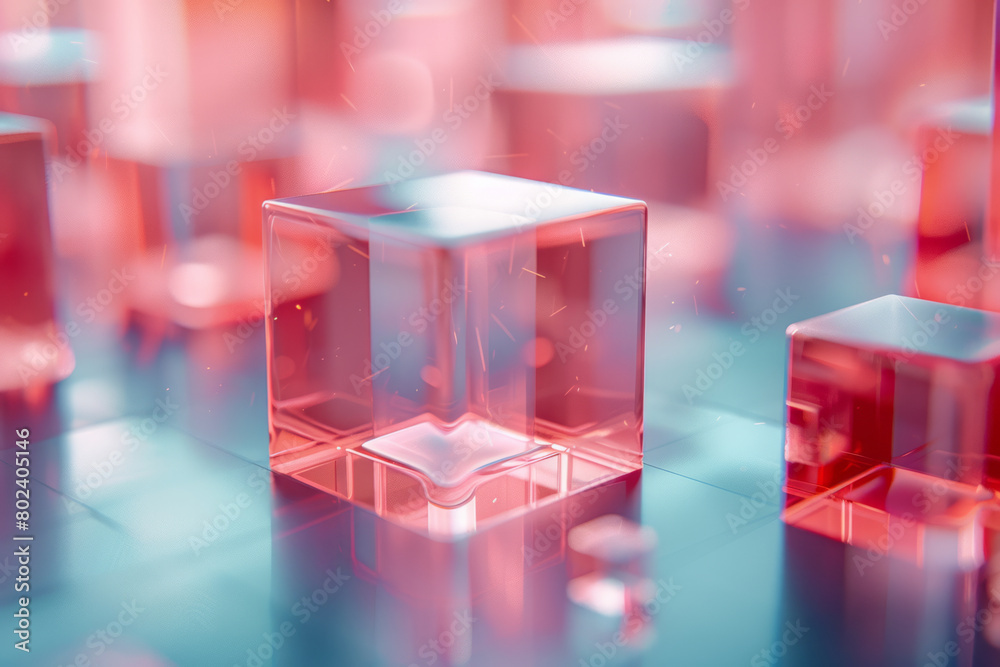 Poster coral cube array: geometric precision in soft pink,