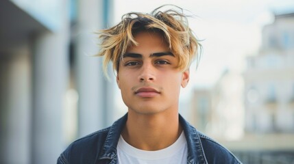 Teen Latino Man with Blond Straight Hair 1990s style Illustration.