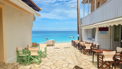 Obraz premium agios nikitas town greek tourist resort in lekfada island greece