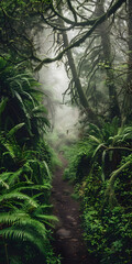 Floresta Verdejante com Atmosfera de Neblina