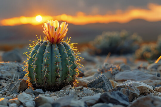 Lophophora williamsii cactus with a crown of glowing, ethereal light, set in a dreamlike desert,