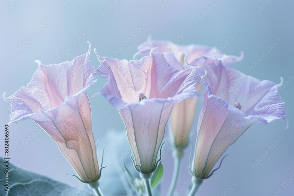 Aufkleber surreal vision of datura flowers with stems that twist like dna helices, petals unfolding in fibonac