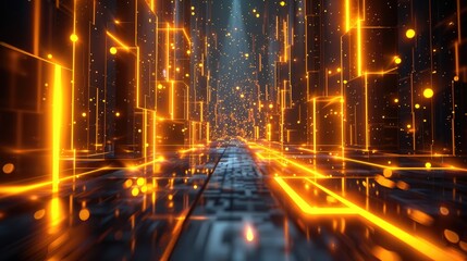 illustration dark yellow Neon abstract geometric pattern background