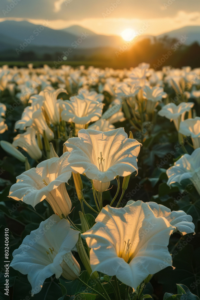 Aufkleber A field of datura where each flower pulses with its own inner light, creating a symphony of illumination,