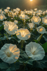 Fototapeta na wymiar A field of datura where each flower pulses with its own inner light, creating a symphony of illumination,