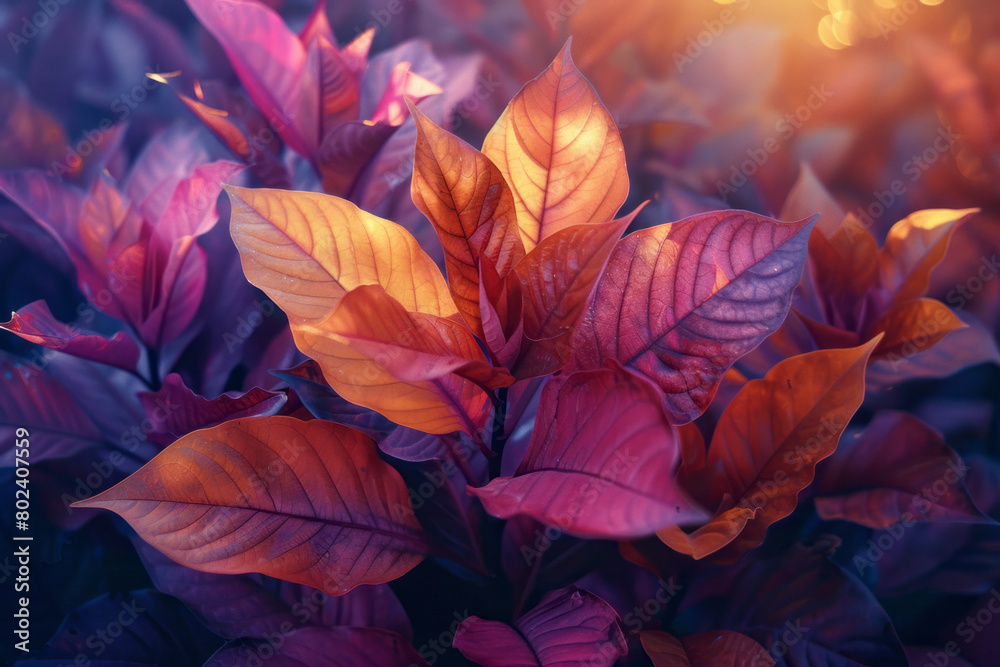 Poster Dynamic splashes of color emanating from tobacco rustica leaves, suggesting their use in energetic cleansing rituals,