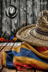 Straw Hat on Pile of Clothes