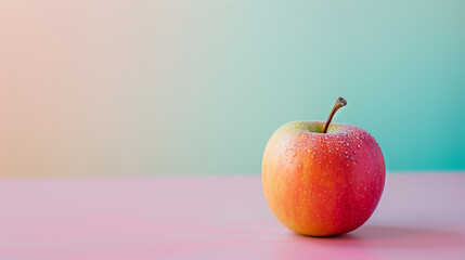 Apple on pastel pink background. Minimal fruit concept.