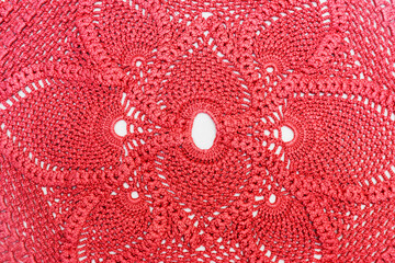 beautiful vintage red handmade knitted napkin, crochet vintage tablecloth .