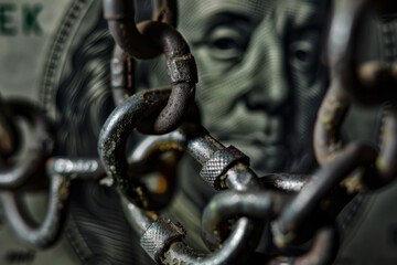 A chain is wrapped around a dollar bill