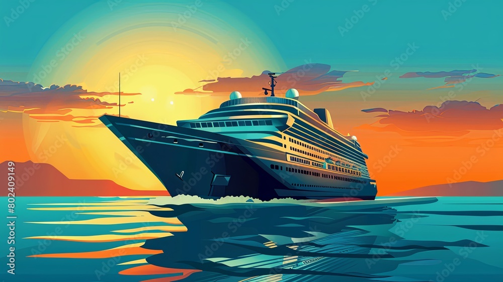 Poster cruise ship sailing in the ocean. generative ai