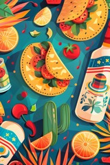 Fototapeta premium Vibrant Painting of Mexican Food and Drinks