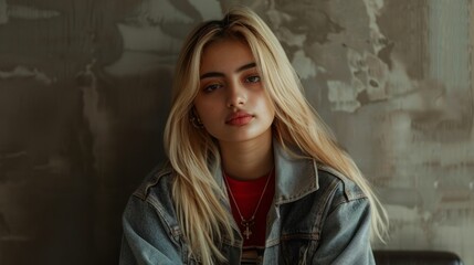 Fototapeta premium Teen Persian Woman with Blond Straight Hair 1990s style Illustration.