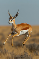 Gazelle leaping gracefully as it speeds away from predators on the plains,