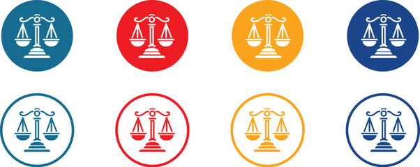 Big set with balance icon isolated on white background. Justice scales icons set.