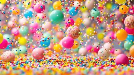 A group of balloons of various colors floating in the sky