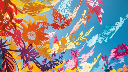 Colorful Paper Flowers Flying in the Sky