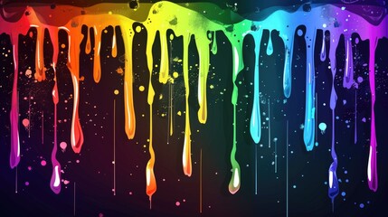 Various colors of paint dripping down on a black surface, creating a vibrant and dynamic visual effect