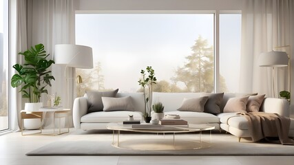 The transparent background allows for easy integration of the living room mockup into different design projects, making it versatile and adaptable for various purposes. Whether used for interior desig