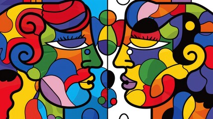 Obraz premium A couple of people painted in vibrant colors, standing side by side