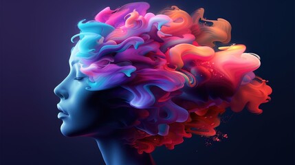 A womans head with vibrant and colorful hair, showcasing artistic and creative hair coloring
