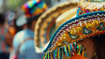 Close Up of Person Wearing Colorful Hat