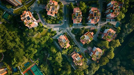 Fototapeta premium A Birds-Eye View of a Residential Neighborhood. Generative AI