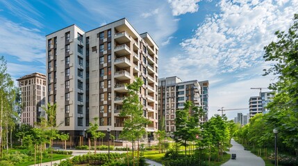 Apartment Building Surrounded by Park. Generative AI