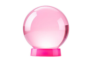 A pink crystal ball sits on a pink base, white background, transparent background.
