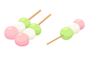 Japanese dessert dango in the form of three balls on a stick. Vector over white background,perfect for wallpaper or design elements