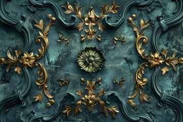 Gothic background with gold floral elements.