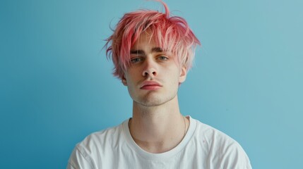 Teen White Man with Pink Straight Hair 1990s style Illustration.