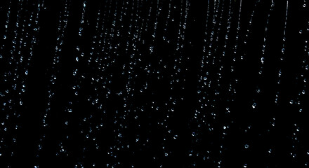 raindrops on a black background, water drops on a black background.