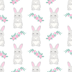 Seamless pattern with cartoon bunnies for kids. Abstract art print. Hand drawn background with cute animals.